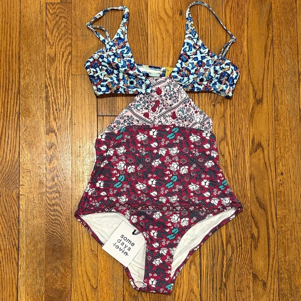 NWT somedays Lovin REVOLVE be wild one piece cutout floral swimsuit multi size M
